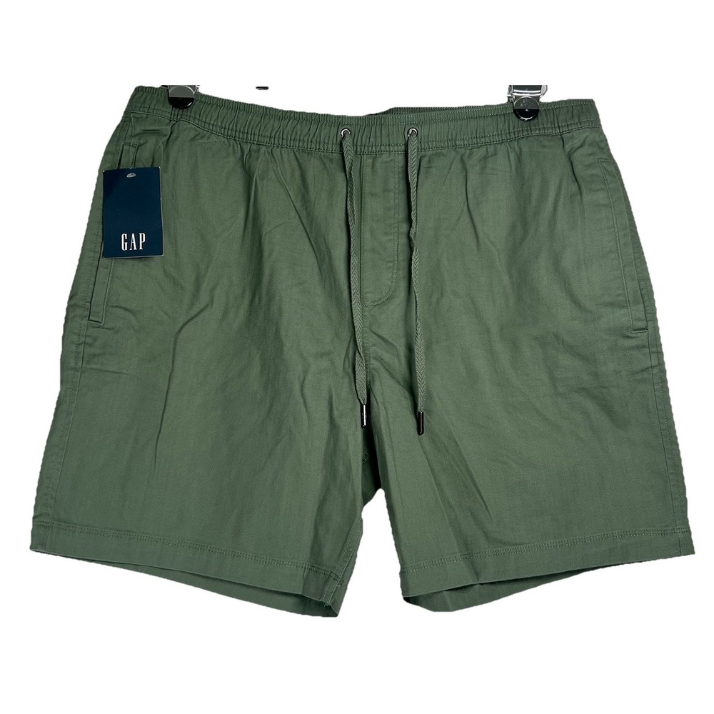 Gap Mens XL Pull On Shorts Olive Green Herringbone Cotton Stretch GP008385 NWT